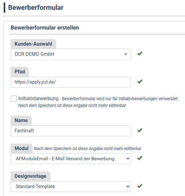 Bewerberformular Felder 1
