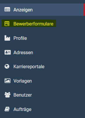 Menü Bewerberformular