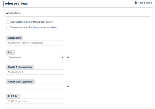 Adresse anlegen