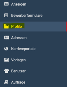 Menü Profile